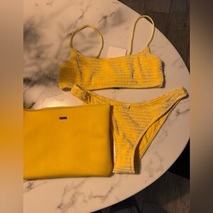 MICA - MACA YELLOW VELVET CROP BIKINI SET WITH POUCH NWT